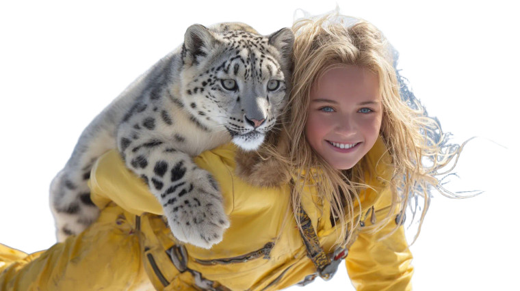 Girl With Snow Leopard Vinyl Car Decal Sticker – Waterproof & UV-Resistant 8"