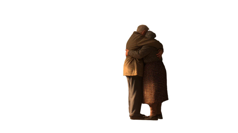 Elderly Couple Hugging Vinyl Car Decal Sticker – Waterproof & UV-Resistant 8"