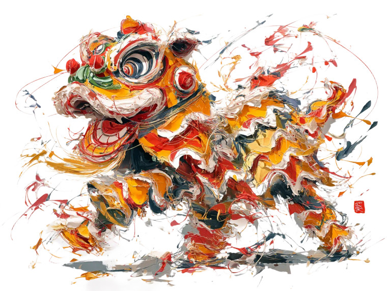 Lion Dance Art V2 Vinyl Car Decal Sticker – Waterproof & UV-Resistant 8"