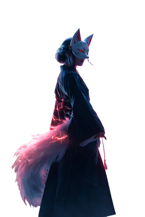 Mystical Kitsune Woman Vinyl Car Decal Sticker – Waterproof & UV-Resistant 8"