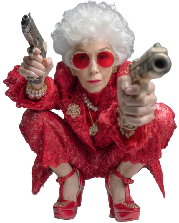 Elderly Gunwoman Vinyl Car Decal Sticker – Waterproof & UV-Resistant 8"