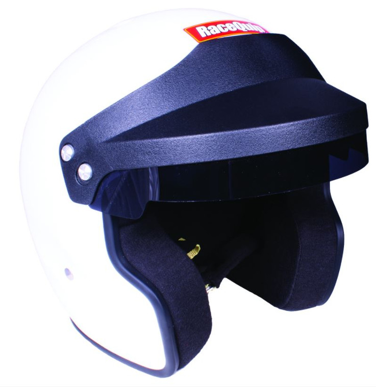 RaceQuip Open Face Helmet | Large White | Fiber Reinforced Polymer/Poly Liner | Snell SA 2020 | ABS Visor, Tinted Sun Shield