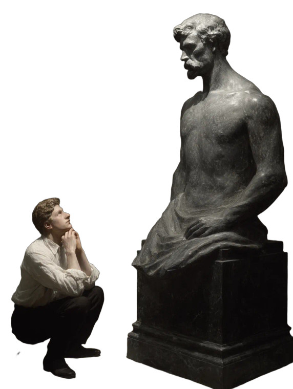 Man And Statue Vinyl Car Decal Sticker – Waterproof & UV-Resistant 8"
