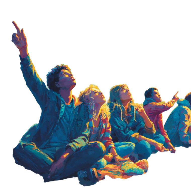 Starry Rooftop Gathering Vinyl Car Decal Sticker – Waterproof & UV-Resistant 8"