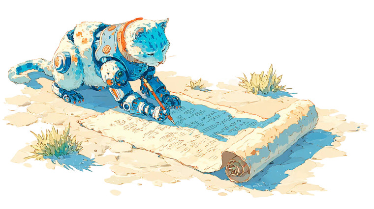 Robot Cat Writing Vinyl Car Decal Sticker – Waterproof & UV-Resistant 