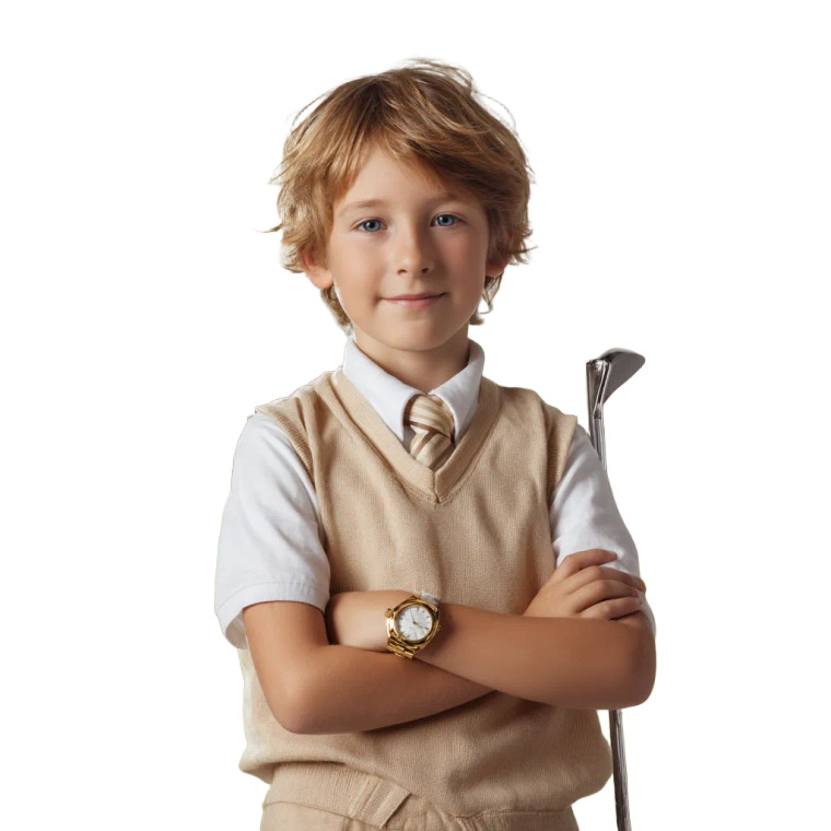 Young Golfer Smiling Vinyl Car Decal Sticker – Waterproof & UV-Resistant 