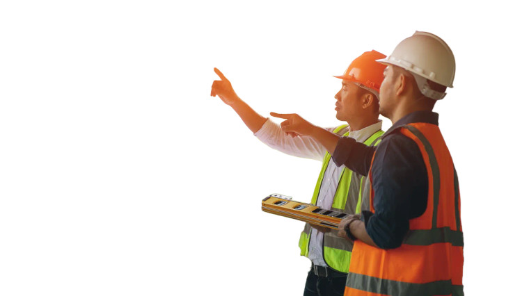 Construction Workers Discussing V2 Vinyl Car Decal Sticker – Waterproof & UV-Resistant 