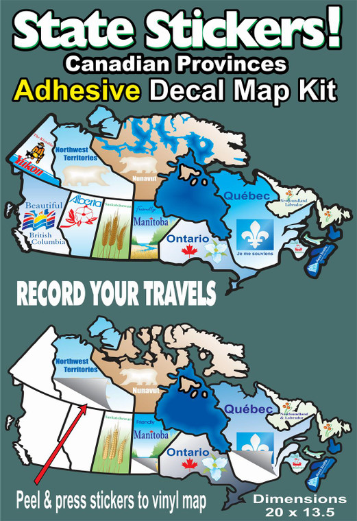 State Sticker Travel Map Sticker 800 Canadian Province Sticker; Self Adhesive Type; Permanent State Sticker; 20 Inch Length x 13-1/2 Inch Width; Vinyl Map