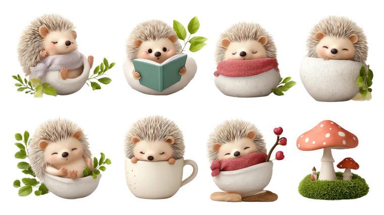 Fluffy Hedgehogs Set Vinyl Car Decal Sticker – Waterproof & UV-Resistant 