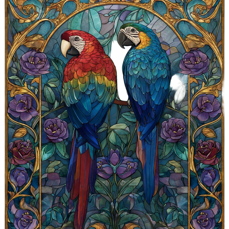 Stained Glass Parrots Vinyl Car Decal Sticker – Waterproof & UV-Resistant 
