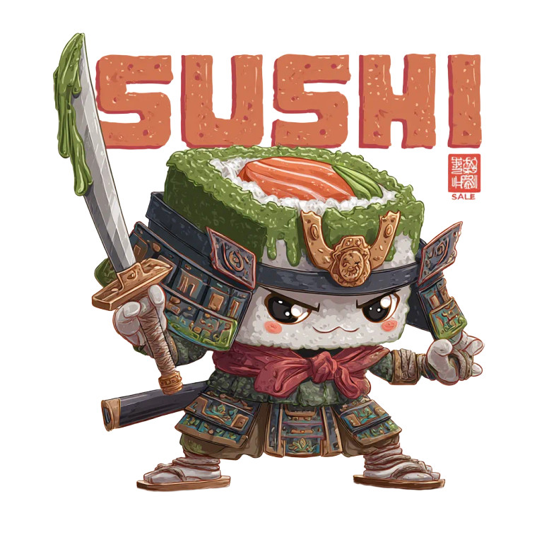 Samurai Sushi Roll Vinyl Car Decal Sticker – Waterproof & UV-Resistant 