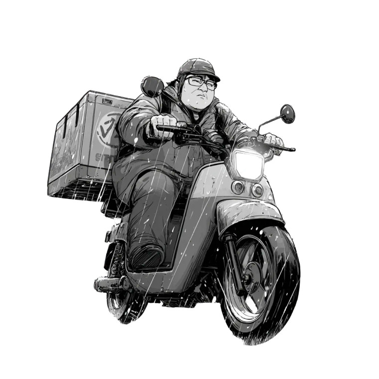 Rainy Delivery Ride Vinyl Car Decal Sticker – Waterproof & UV-Resistant 