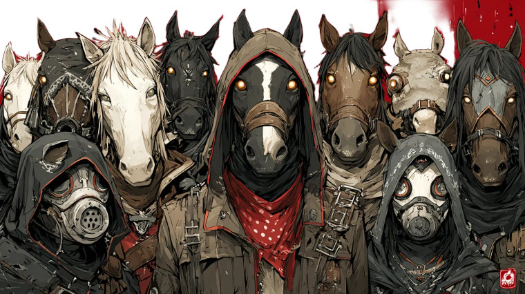 Anthropomorphic Horse Adventurers Vinyl Car Decal Sticker – Waterproof & UV-Resistant  Anthropomorphic Horse Adventurers Vinyl Car Decal Sticker – Waterproof & UV-Resistant