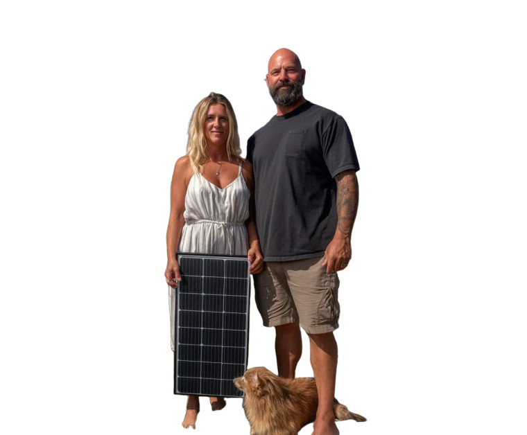 Couple With Solar Panel Vinyl Car Decal Sticker – Waterproof & UV-Resistant 