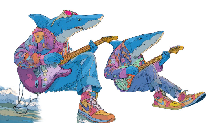 Funky Shark Duo Vinyl Car Decal Sticker – Waterproof & UV-Resistant 