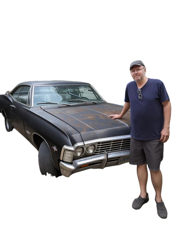 Sad Man With Impala Vinyl Car Decal Sticker – Waterproof & UV-Resistant 