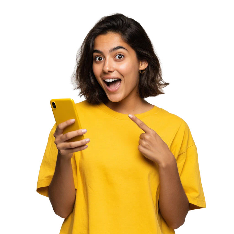 Excited Woman With Smartphone Vinyl Car Decal Sticker – Waterproof & UV-Resistant 