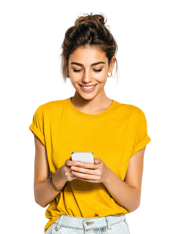Smiling Woman With Smartphone V3 Vinyl Car Decal Sticker – Waterproof & UV-Resistant 