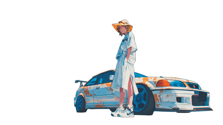 Girl By Car V3 Vinyl Car Decal Sticker – Waterproof & UV-Resistant 