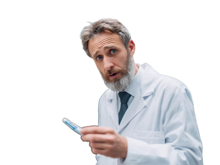 Worried Doctor Examines Vinyl Car Decal Sticker – Waterproof & UV-Resistant 