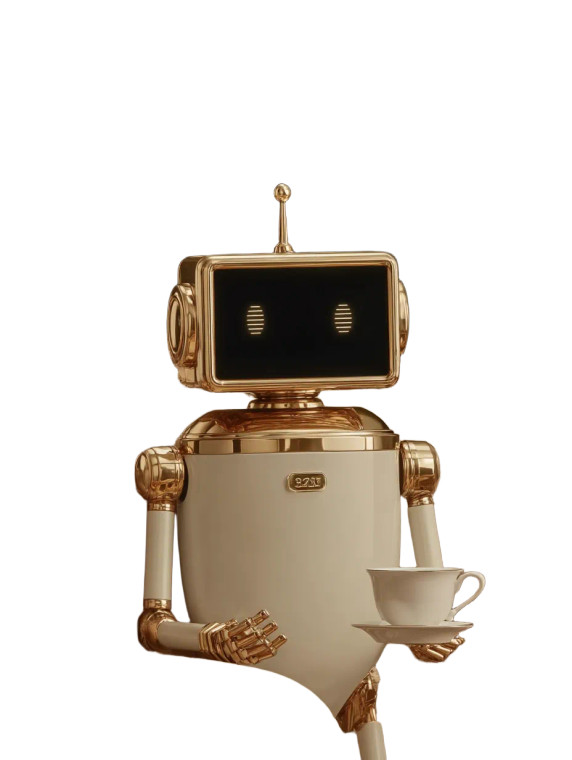 Cute Tea-Drinking Robot Vinyl Car Decal Sticker – Waterproof & UV-Resistant 