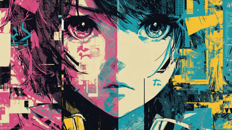 Anime Glitch Portrait Vinyl Car Decal Sticker – Waterproof & UV-Resistant 