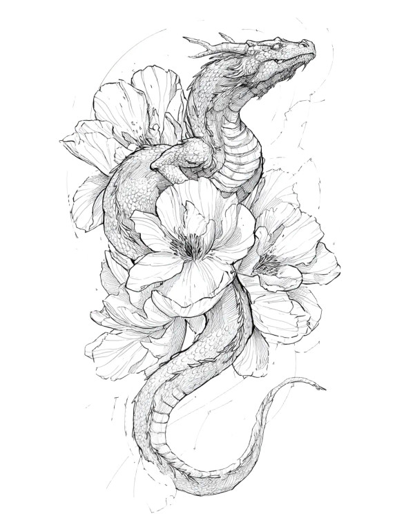 Dragon Orchid Tattoo Vinyl Car Decal Sticker – Waterproof & UV-Resistant 