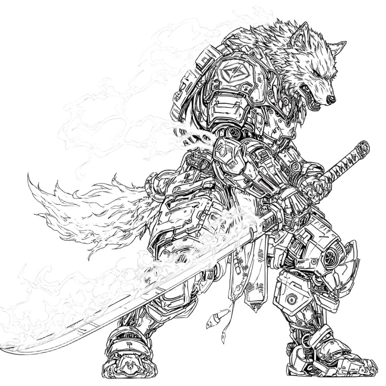 Futuristic Wolf Samurai Vinyl Car Decal Sticker – Waterproof & UV-Resistant 