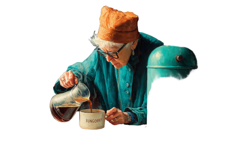 Elderly Woman Pouring Coffee Vinyl Car Decal Sticker – Waterproof & UV-Resistant 
