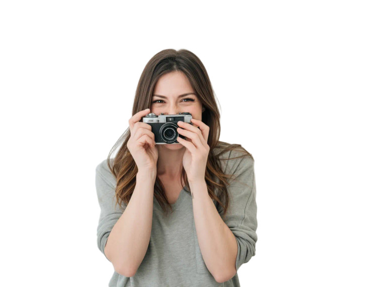 Smiling Photographer Woman V2 Vinyl Car Decal Sticker – Waterproof & UV-Resistant 