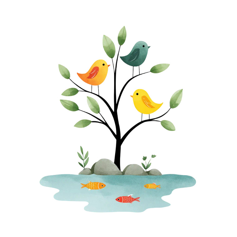 Cartoon Birds Painting Vinyl Car Decal Sticker – Waterproof & UV-Resistant 