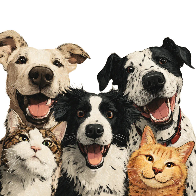 Happy Pets Illustration Vinyl Car Decal Sticker – Waterproof & UV-Resistant 