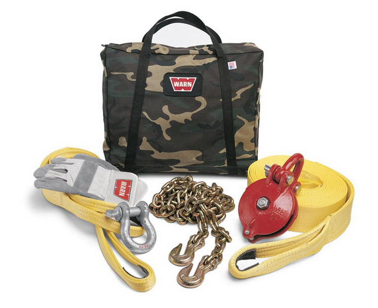 Upgrade Your Winching Gear with Warn Winch Rigging Kit | Heavy Duty | Snatch Block | Tree Trunk Protector | Gloves | Camo Bag