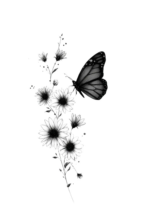 Butterfly Sunflower Tattoo Vinyl Car Decal Sticker – Waterproof & UV-Resistant 