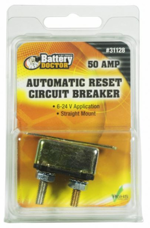 WirthCo 50 Amp Circuit Breaker | Fits 6-24 Volt Apps | Auto Reset Single Pole | Marine Truck Generator Trolling Motor