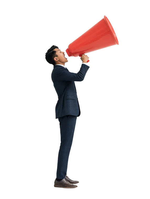 Shouting Businessman Megaphone Vinyl Car Decal Sticker – Waterproof & UV-Resistant 