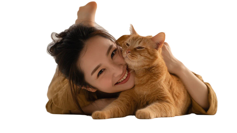 Joyful Woman With Cat Vinyl Car Decal Sticker – Waterproof & UV-Resistant 