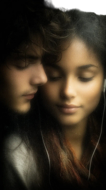 Young Couple Sharing Vinyl Car Decal Sticker – Waterproof & UV-Resistant 