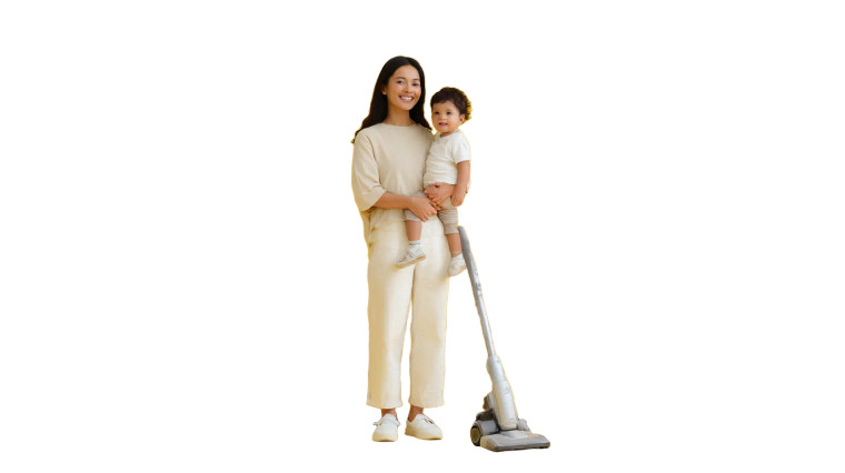 Asian Mother Vacuuming Vinyl Car Decal Sticker – Waterproof & UV-Resistant 