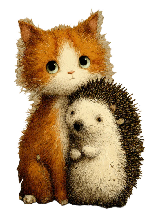 Cat Hugging Hedgehog Vinyl Car Decal Sticker – Waterproof & UV-Resistant 