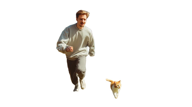 Man Chasing Cat Vinyl Car Decal Sticker – Waterproof & UV-Resistant 