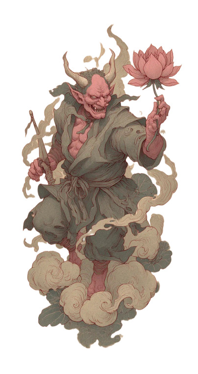 Oni Lotus Tattoo Vinyl Car Decal Sticker – Waterproof & UV-Resistant 