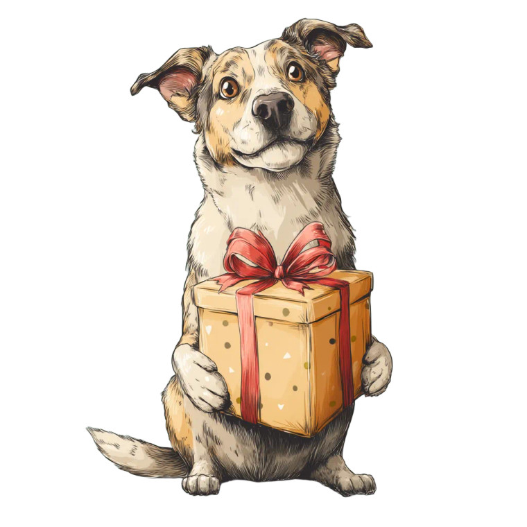 Dog With Present Vinyl Car Decal Sticker – Waterproof & UV-Resistant 