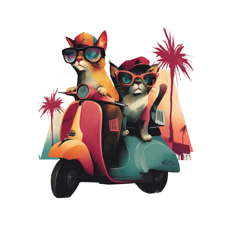 Cats On Motorbike Vinyl Car Decal Sticker – Waterproof & UV-Resistant 