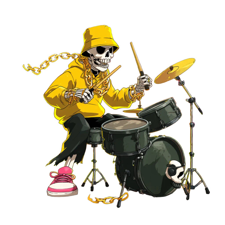 Comic Skeleton Drummer Vinyl Car Decal Sticker – Waterproof & UV-Resistant 