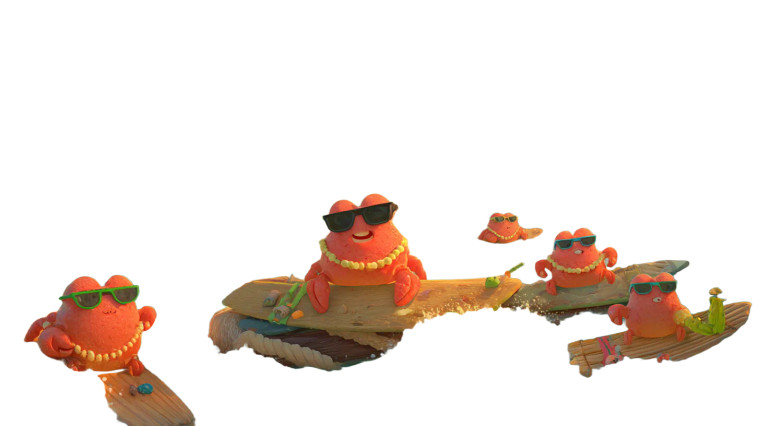 Surfing Cartoon Crabs Vinyl Car Decal Sticker – Waterproof & UV-Resistant 