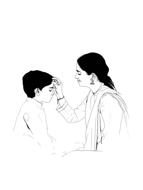 Sister Applying Tilak Vinyl Car Decal Sticker – Waterproof & UV-Resistant 