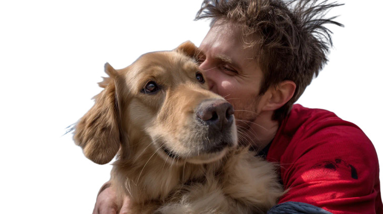 Man Hugging Retriever Vinyl Car Decal Sticker – Waterproof & UV-Resistant 