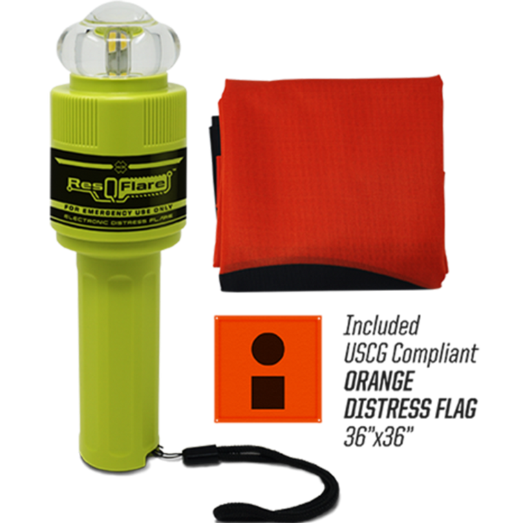 ResQFlare Distress Kit | USCG Certified LED Flare & Flag | 360° Visibility Over 6 Miles