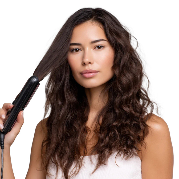 Woman Using Straightener Vinyl Car Decal Sticker – Waterproof & UV-Resistant 